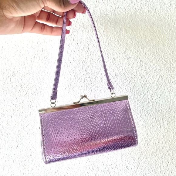 Mini foil Handbag Lilac Purple croc texture purse 90s Y2K style - Picture 1 of 5